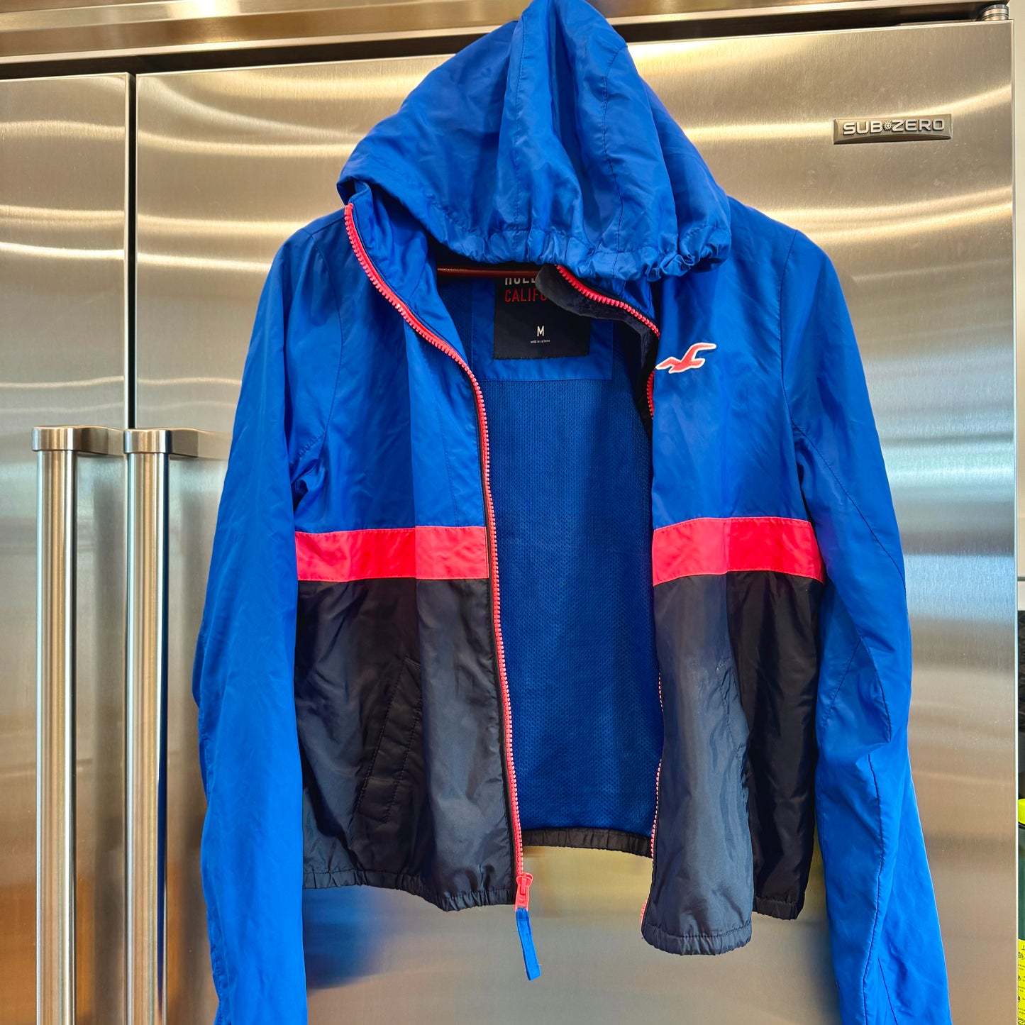 Hollister Windbreaker Jacket Blue Pink Black * Pre-owned *