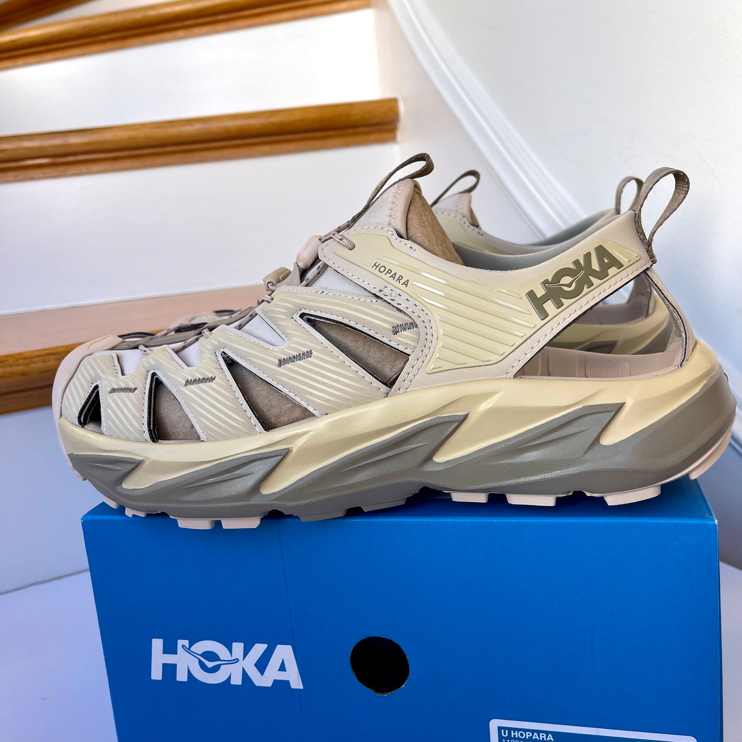 Hoka Hopara Hiking Sandal Wet / Dry shoe in Shifting Sand / Dune beige shoes