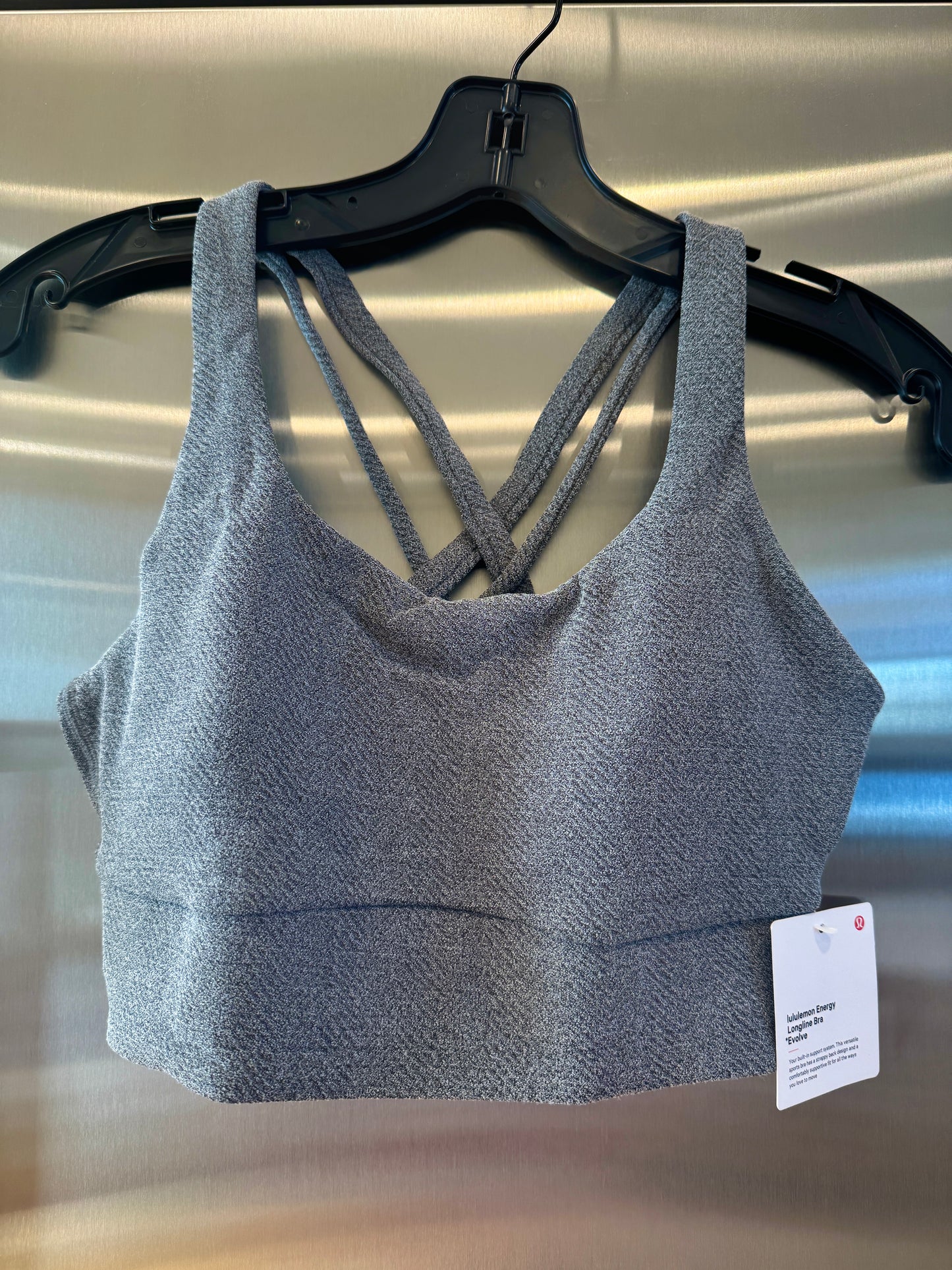 Lululemon Energy Long Line Evolve Bra Top in Herringbone Grey Intertwine Texture Black / White Woven