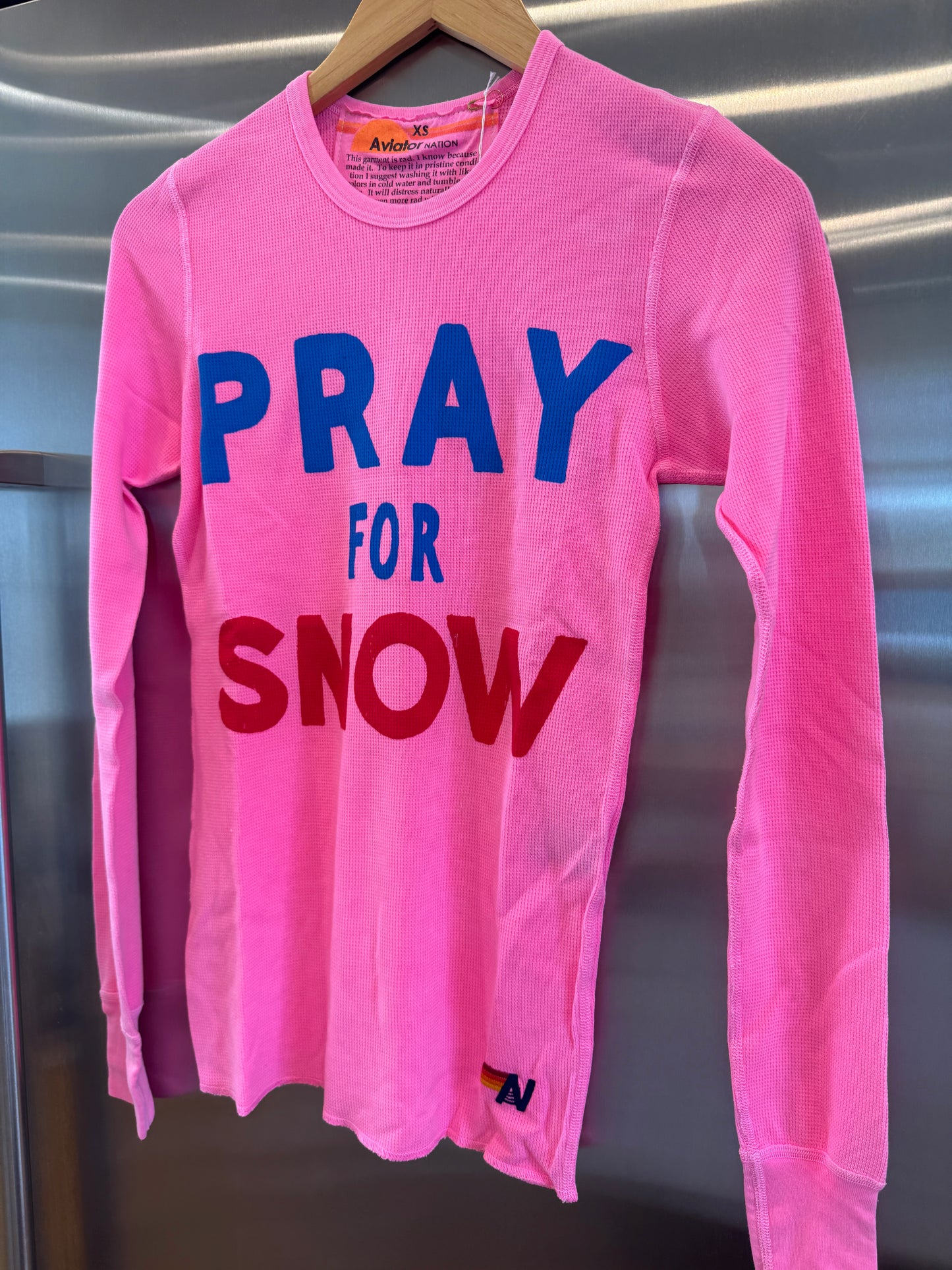 Aviator Nation Thermal Pray For Snow Shirt Neon Pink Unisex