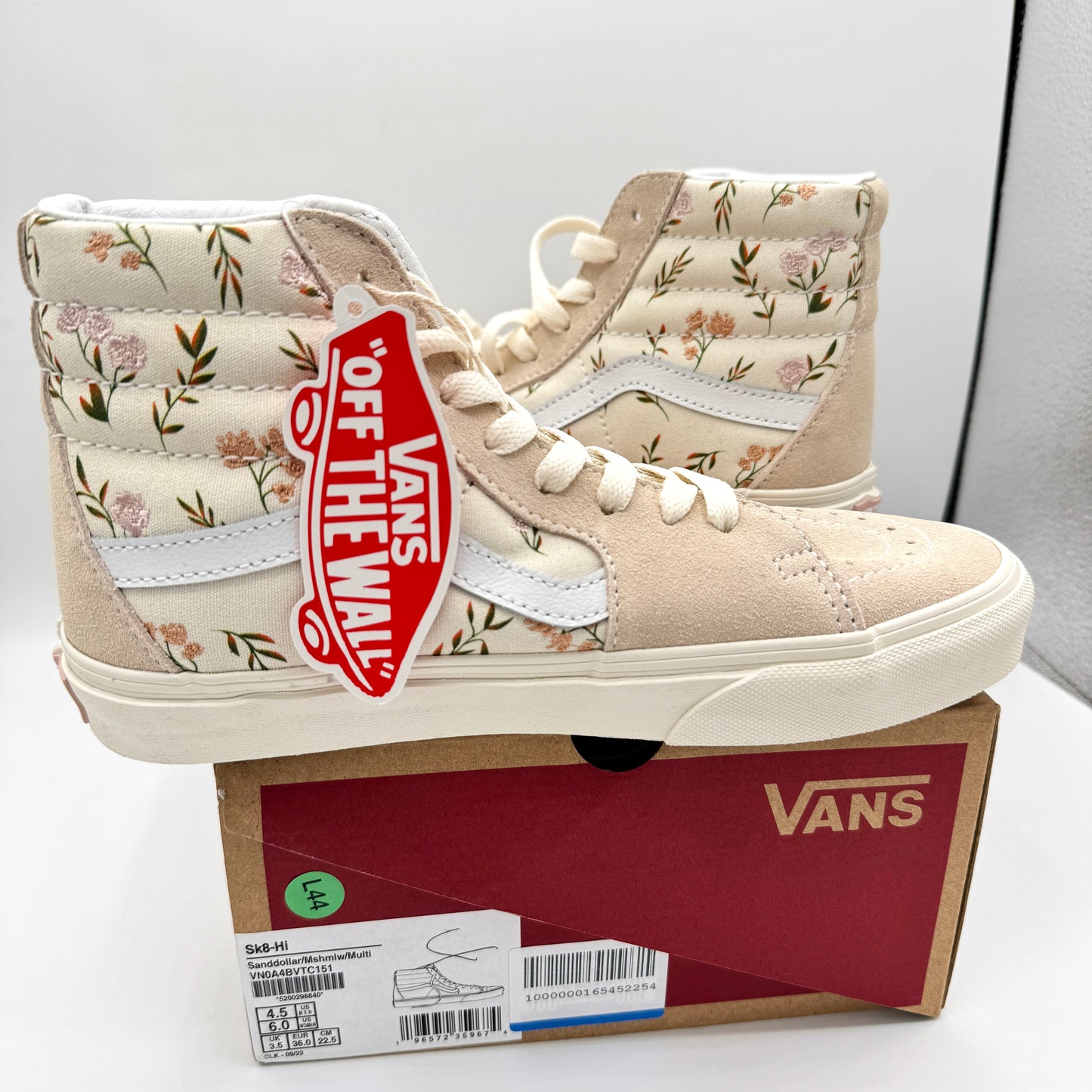 Vans Sk8 Hi Beige Cream Floral Embroidery Roses Skate High Classic sneakers