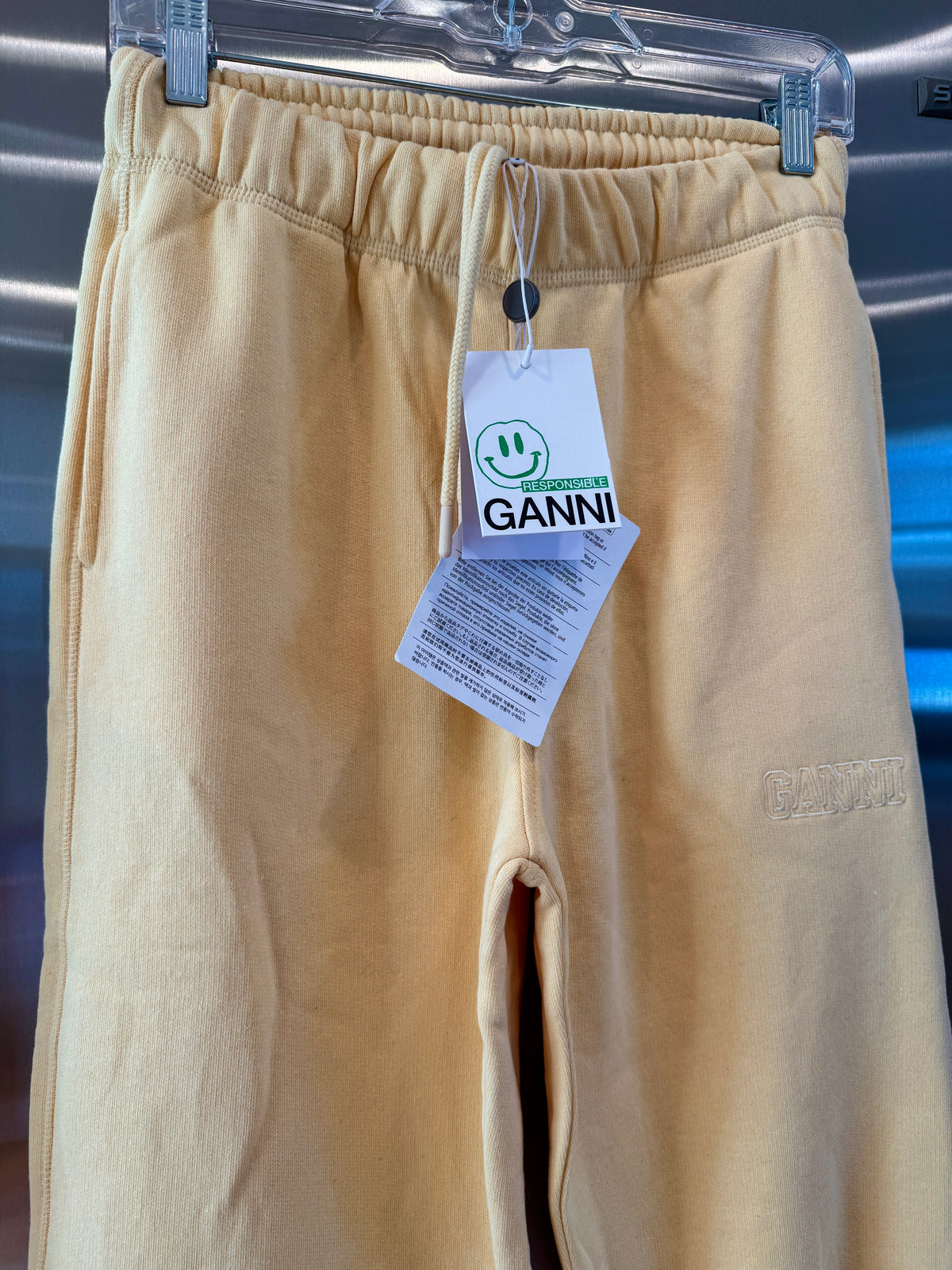 Ganni Isoli Sweatpants in Yellow French Terry Cotton with embroidered logo