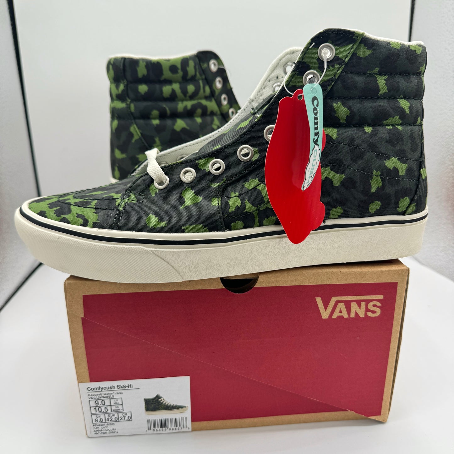 Vans Sk8 Hi Comfycush Classic High Top Sneakers Green Leopard Cactus Scarab