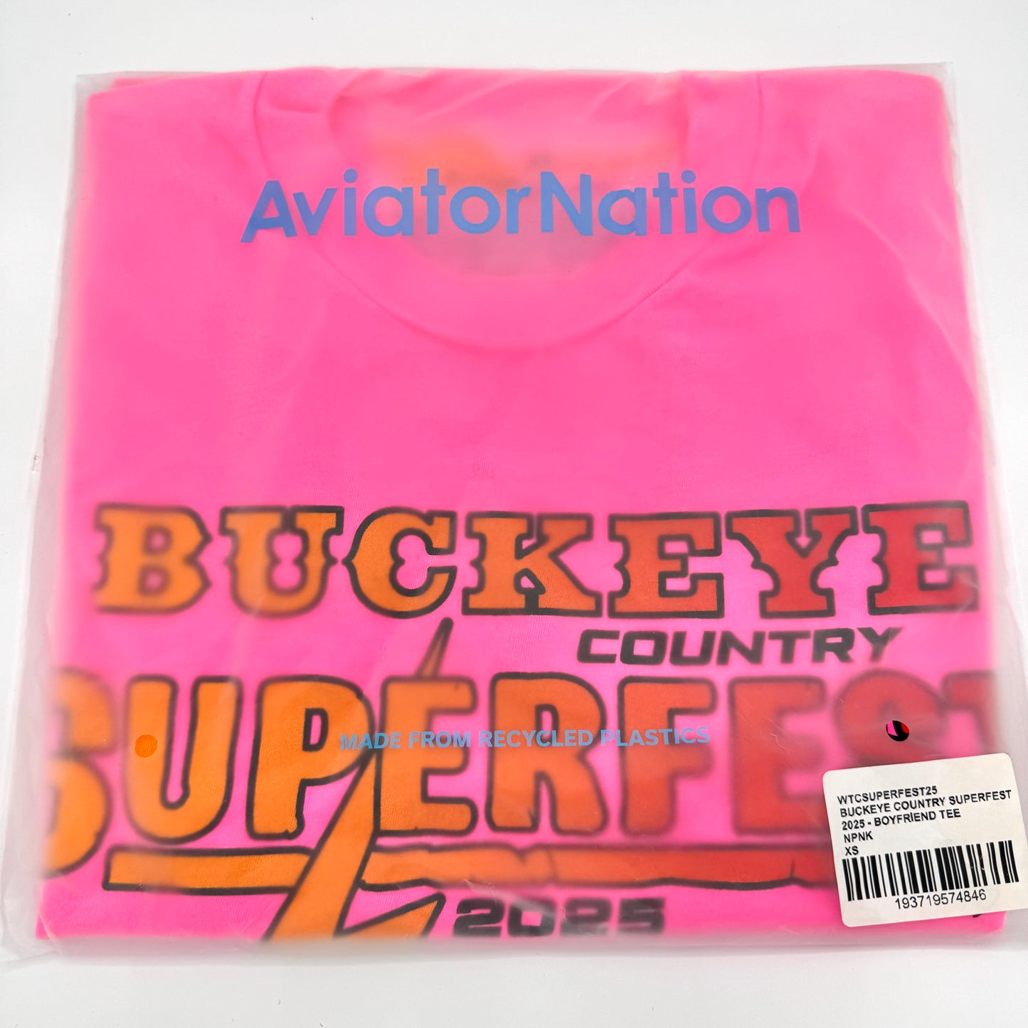 Aviator Nation Buckeye Fest 2025 Boyfriend Cropped Tee Shirt - Neon Pink