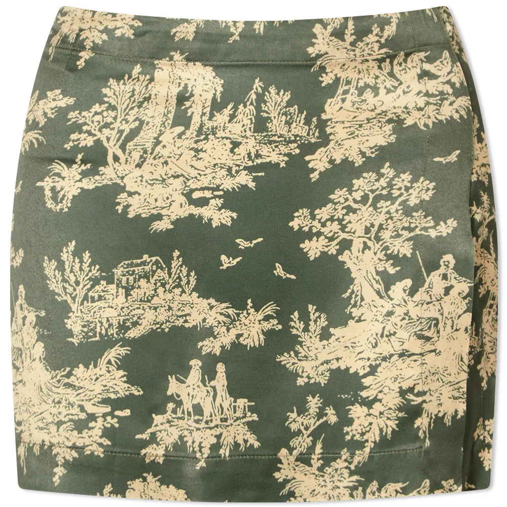 Miaou Mini Skirt in Moss Toile Green Micro Skirt with Slit