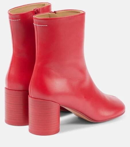Maison Margeila MM6 Women’s Stitch Out Leather Anatomical Ankle Boots - Red