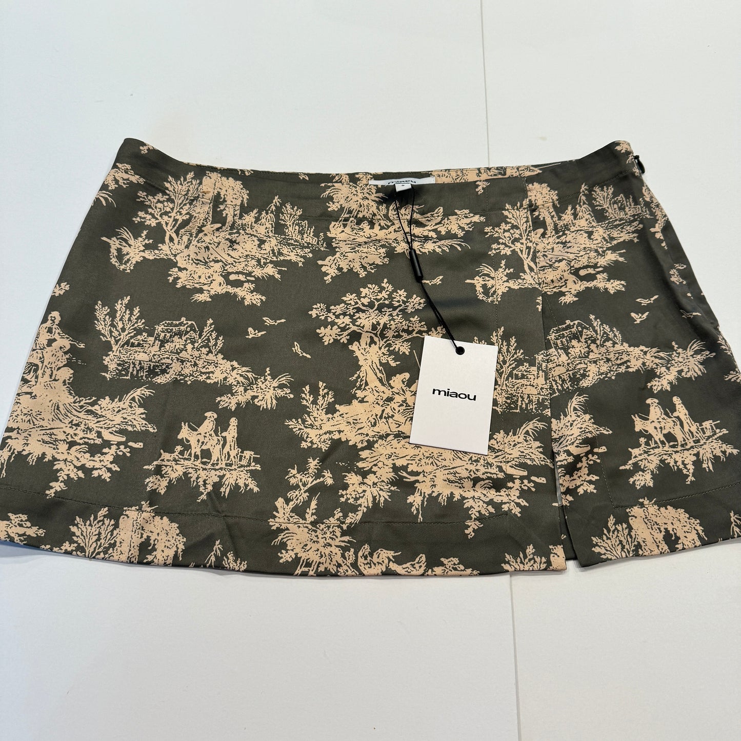 Miaou Mini Skirt in Moss Toile Green Micro Skirt with Slit