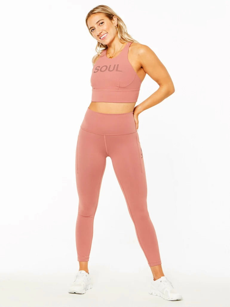 Lululemon x Soul Cycle Matching Set in Brier Rose Wunder Train Tight 25” and Long Line Bra