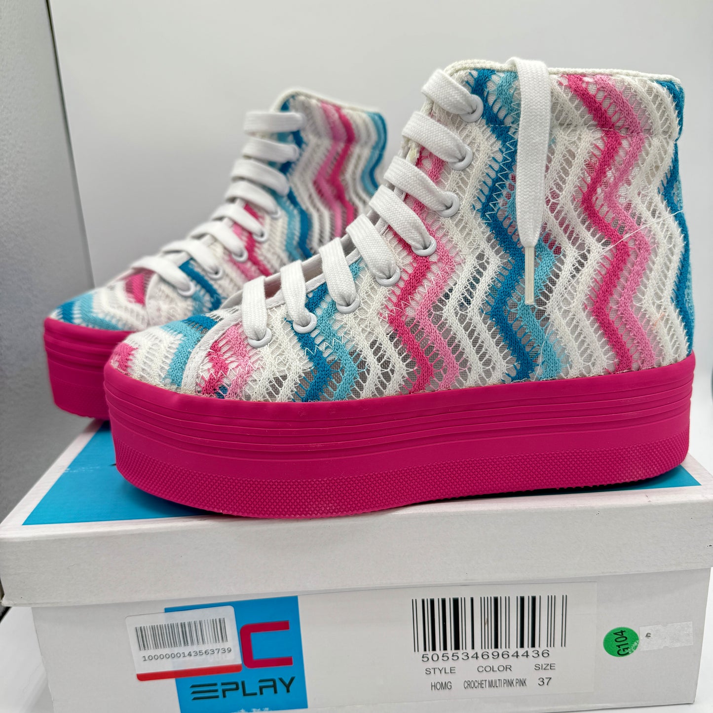 Jeffrey Campbell JC Play Homg Platform High Top Sneakers Crochet Multi pink