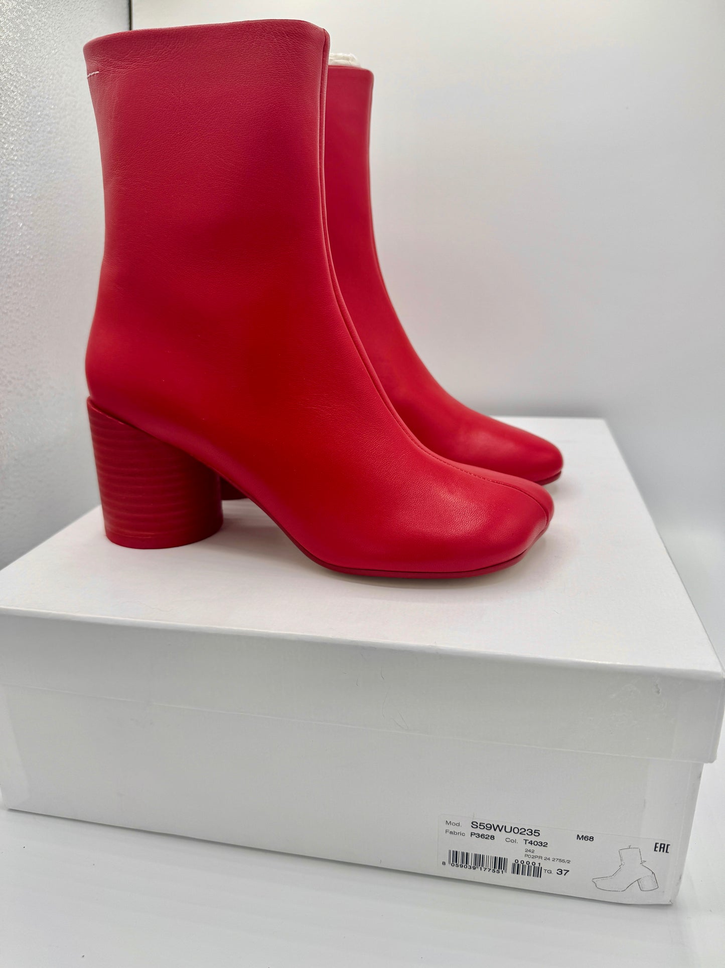Maison Margeila MM6 Women’s Stitch Out Leather Anatomical Ankle Boots - Red
