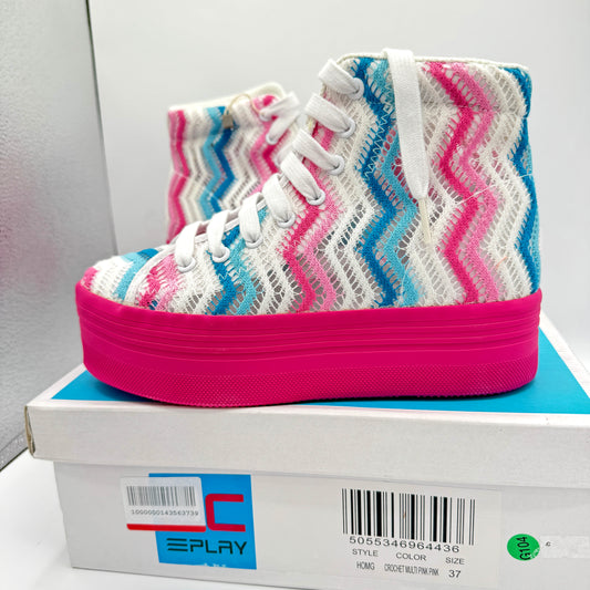 Jeffrey Campbell JC Play Homg Platform High Top Sneakers Crochet Multi pink