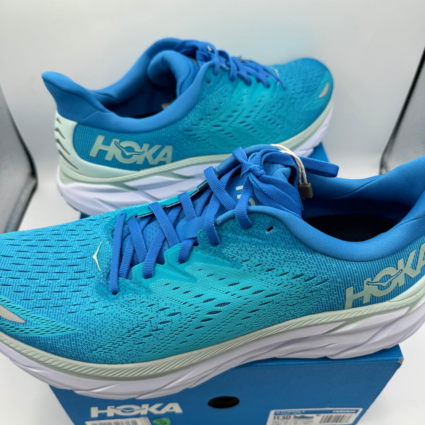 Hoka Clifton 8 Ibiza / Scuba Blue Running Shoes Aqua brand new hoka one one