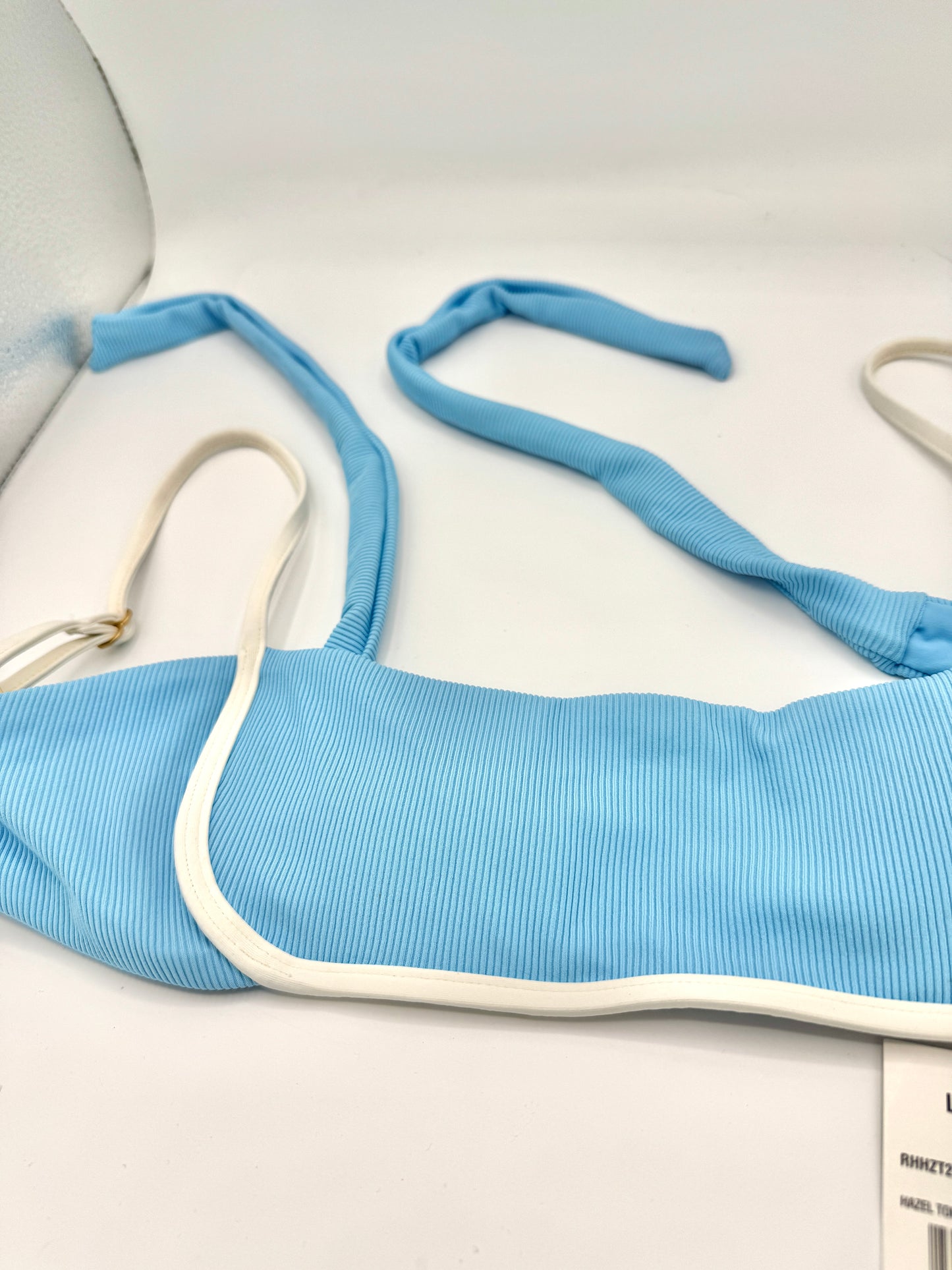 L Space Hazel Swim Top in Seaspray Blue / Cream , Ribbed Bikini