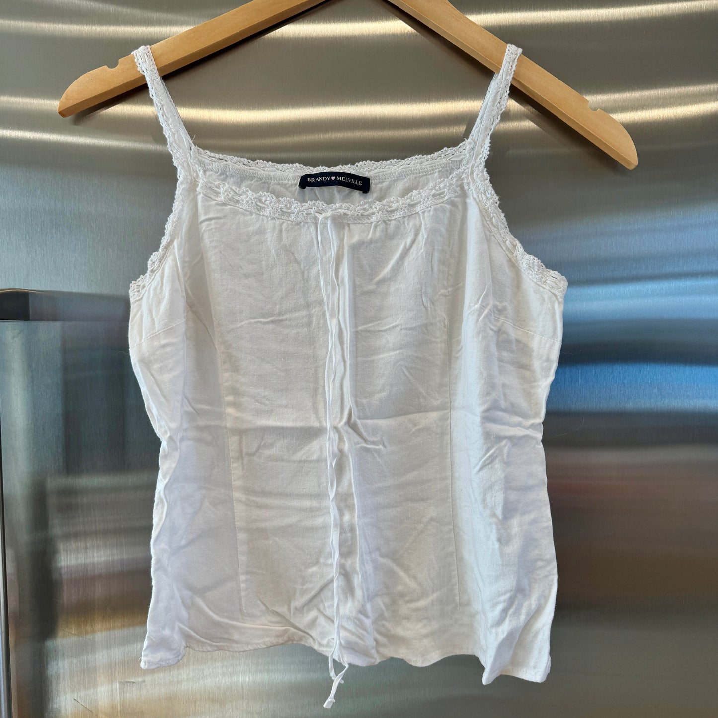 Brandy Melville Lace Trim Tank Top White Linen Pre-Owned Excellent Condition * Used