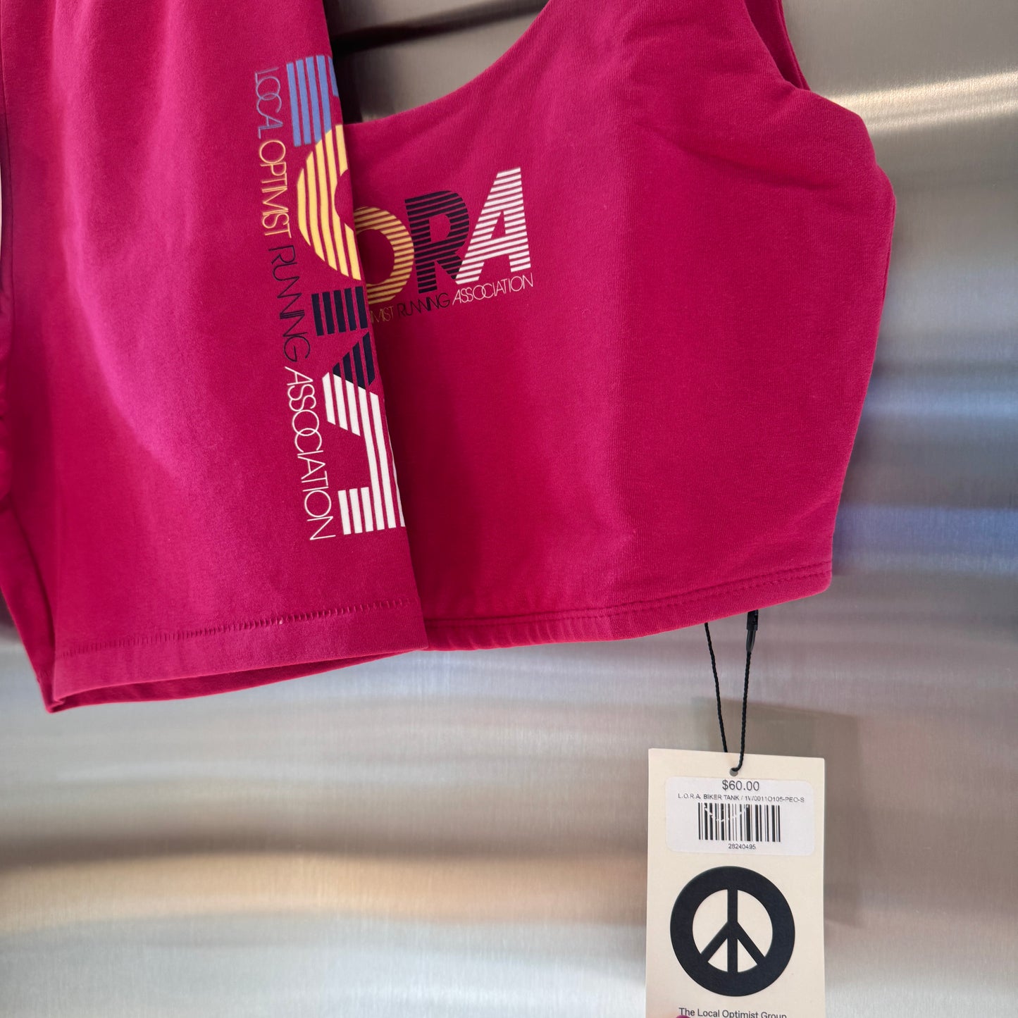 MadHappy Local Optimist Run Club Top Biker Athletic Tank in Magenta Peony