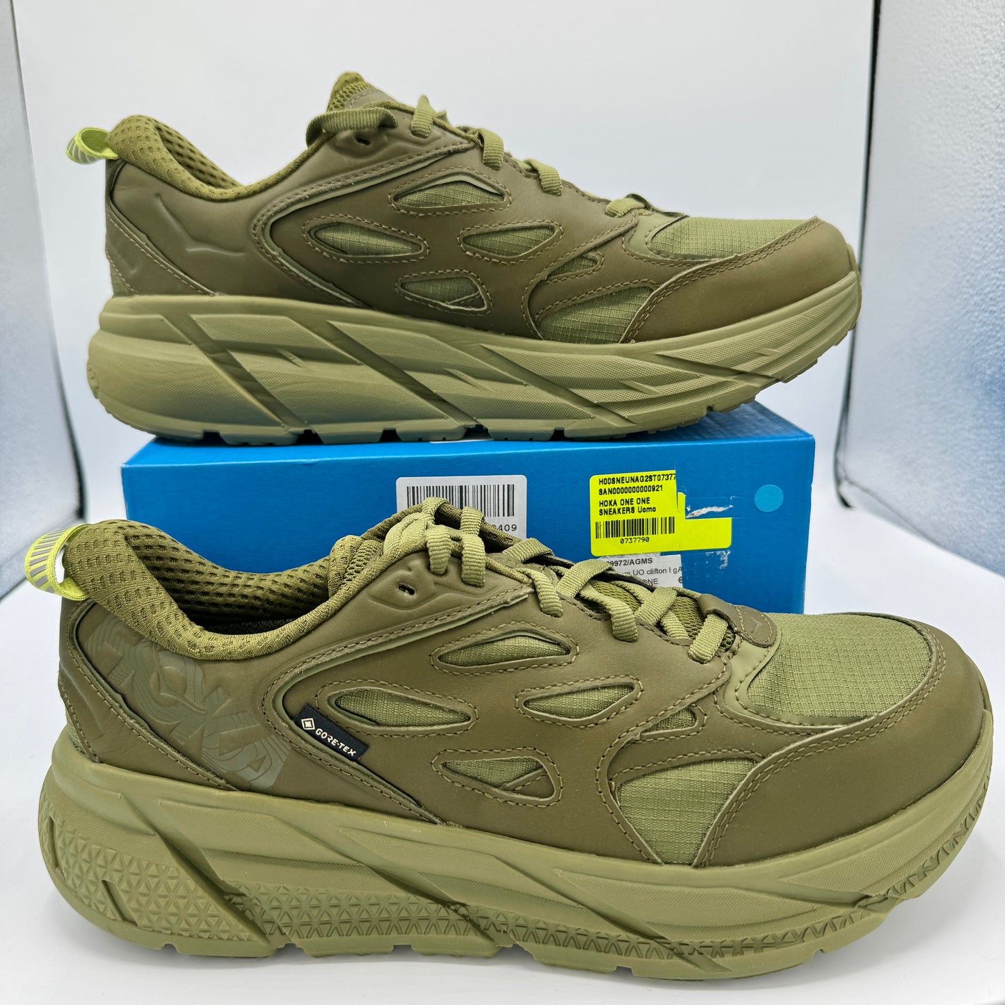 Hoka Clifton Leather Gore-Tex Waterproof Unisex Green Khaki Olive AGMS