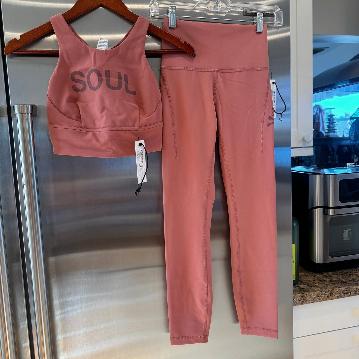 Lululemon x Soul Cycle Matching Set in Brier Rose Wunder Train Tight 25” and Long Line Bra