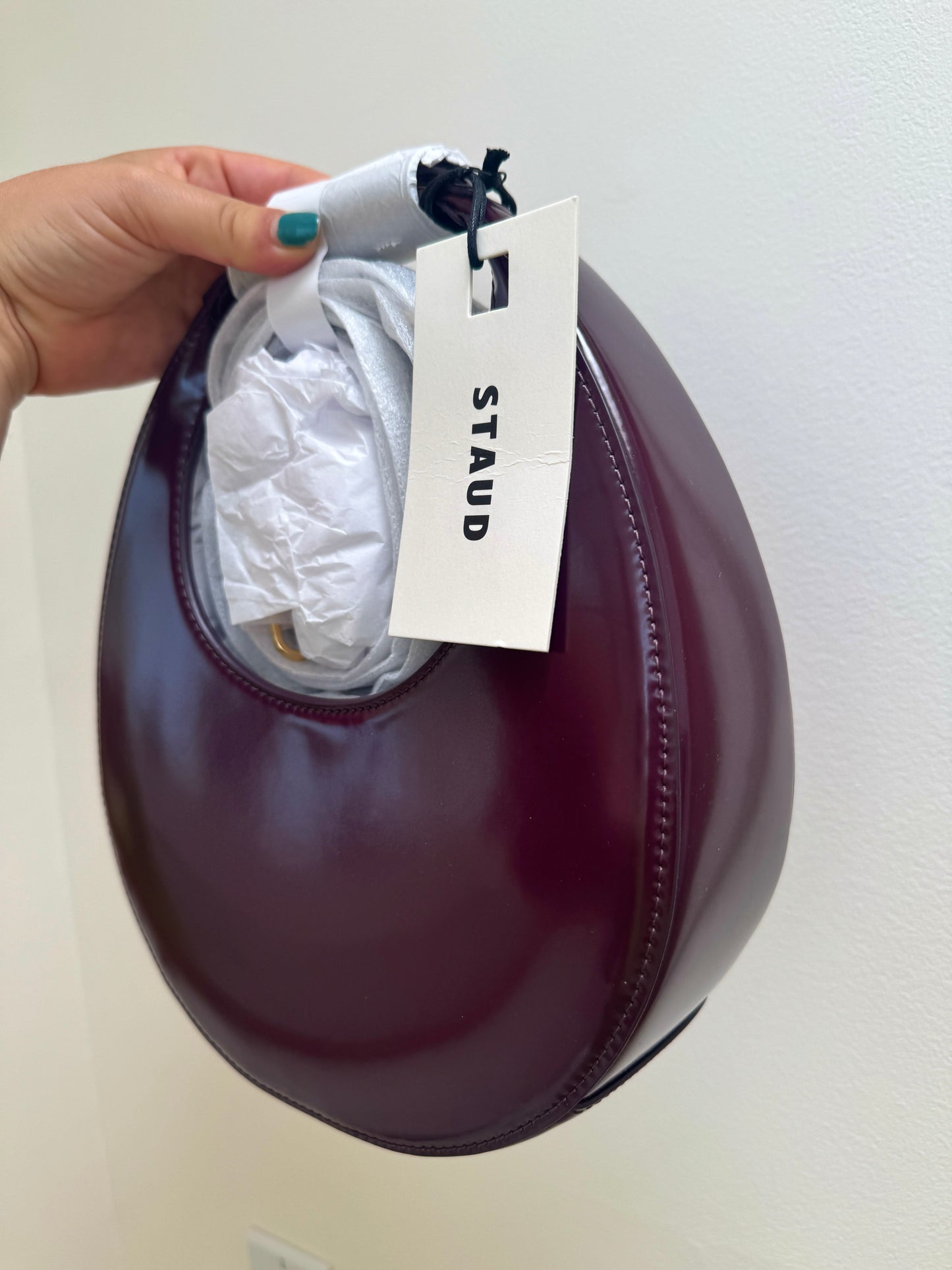Staud Mini Moon Purse in Syrah Burgundy Leather, Crossbody Bag