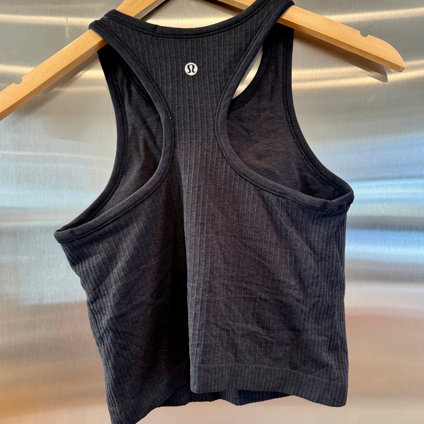 Lululemon Ebb to Street Ribbed Racerback Crop Tank Top Black / Dark Grey * Pre-Owned