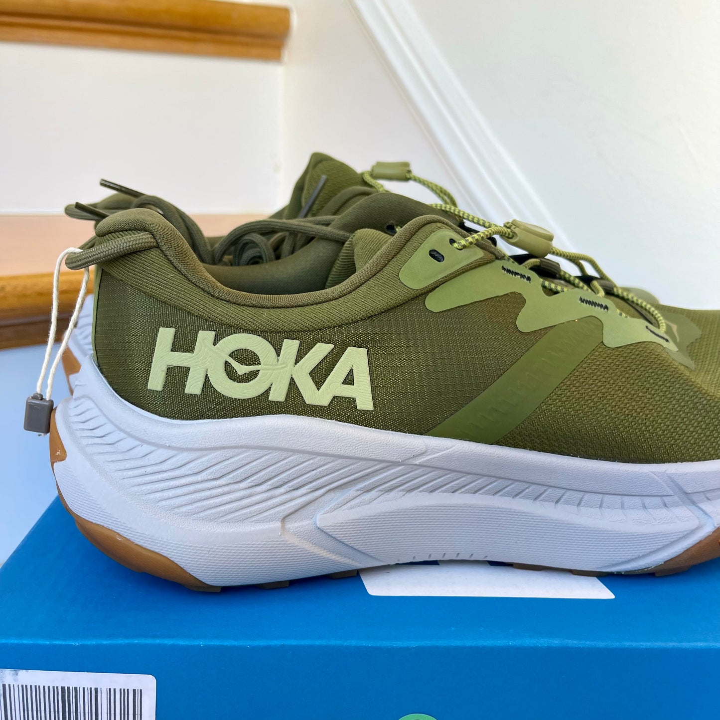 Hoka Transport in Avocado / Harbor Mist Green / Grey Athletic Hiking Shoes