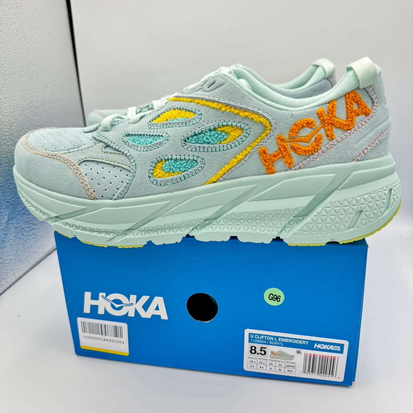 Hoka Clifton L Embroidery UNISEX Shoes Leather blue glass yellow aqua