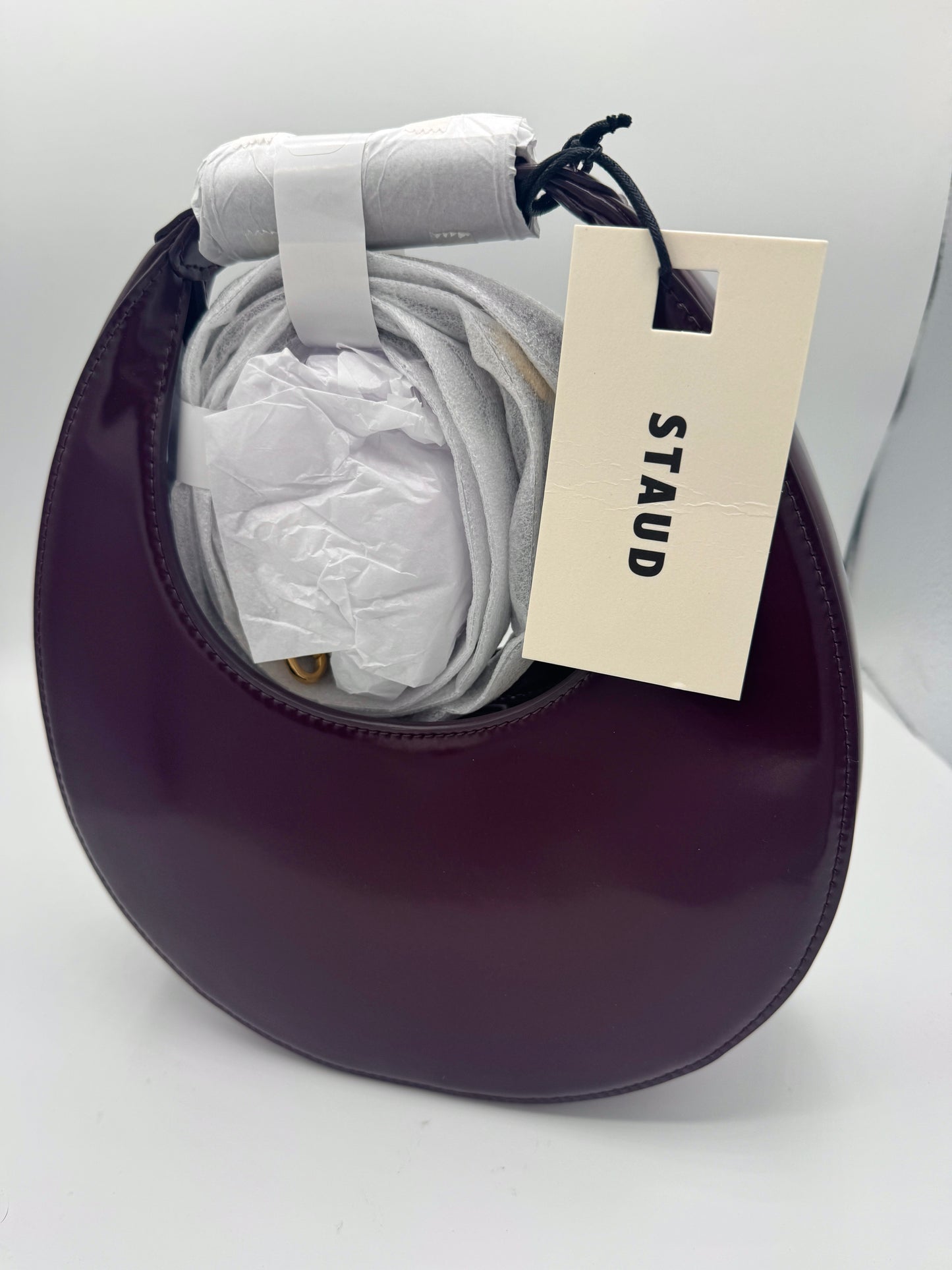 Staud Mini Moon Purse in Syrah Burgundy Leather, Crossbody Bag