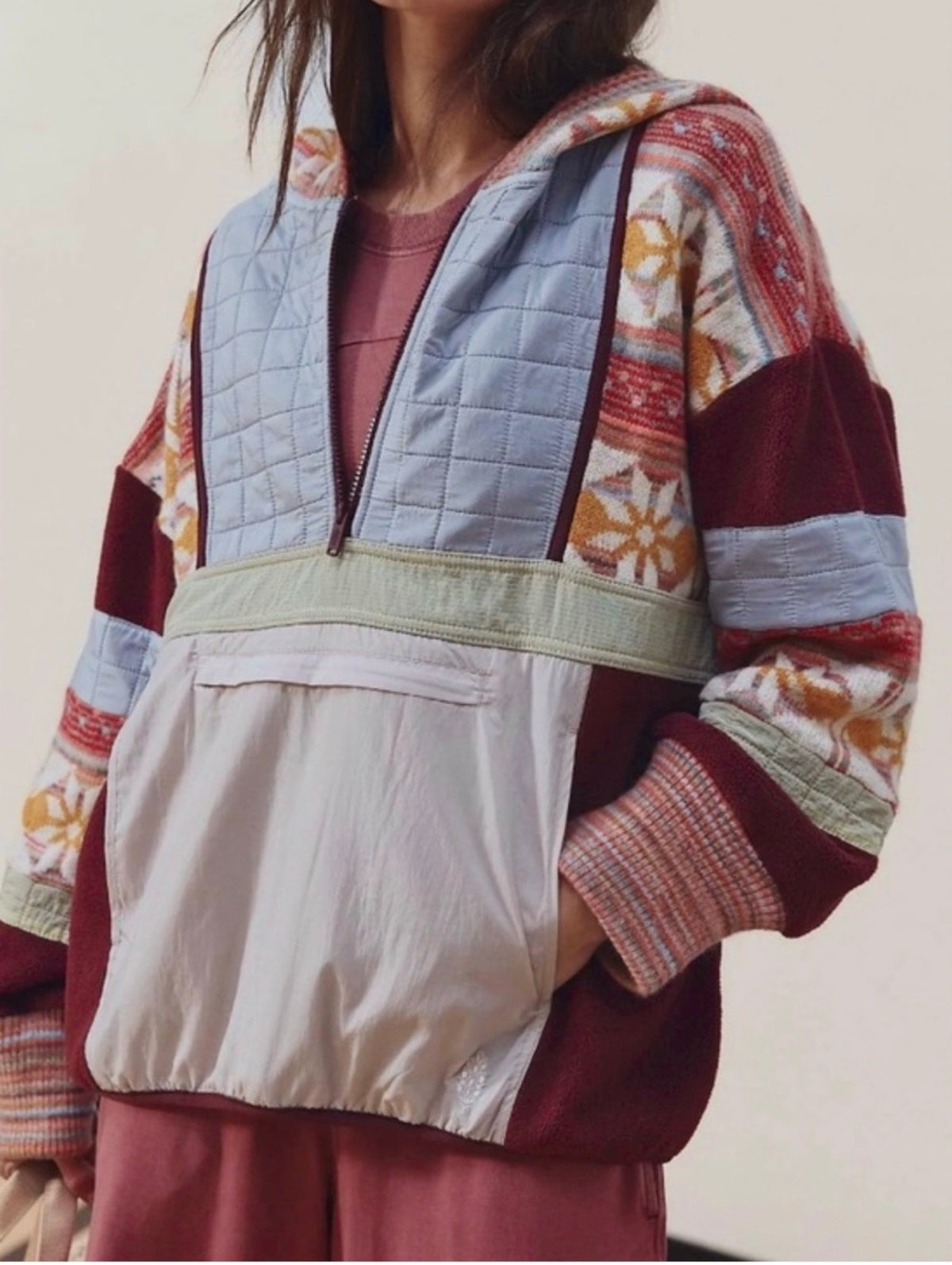 Free People To The Peak Quarter Zip Anorak Knit / Fleece Jacket - Mahogany , FP Movement