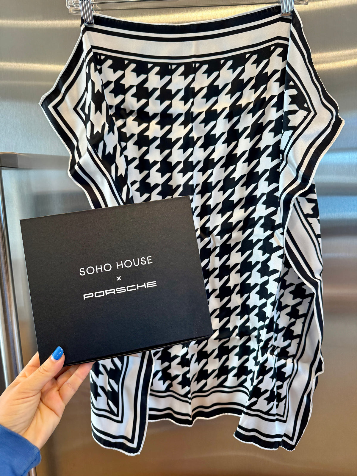 Porsche x Soho House Satin Pepita Black / White Houndstooth Heritage Pasha Scarf Bandana