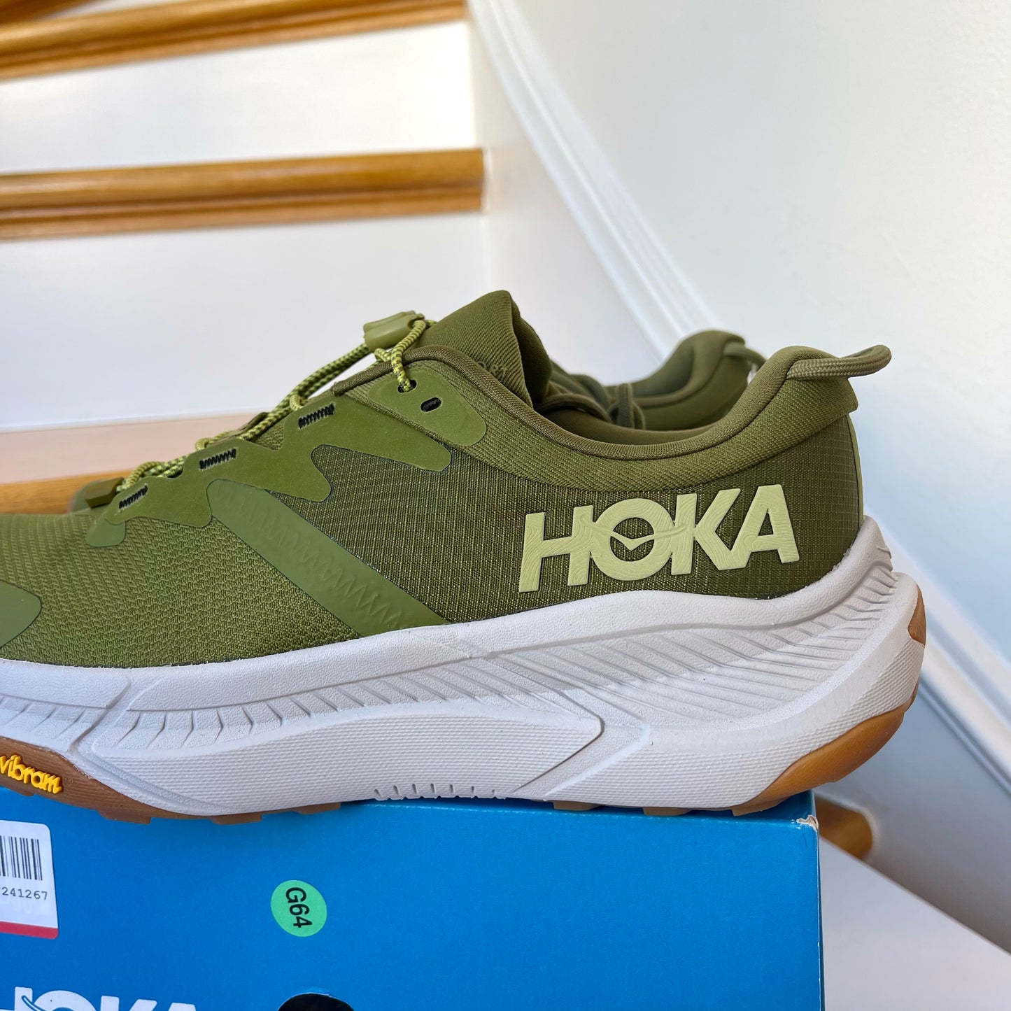 Hoka Transport in Avocado / Harbor Mist Green / Grey Athletic Hiking Shoes