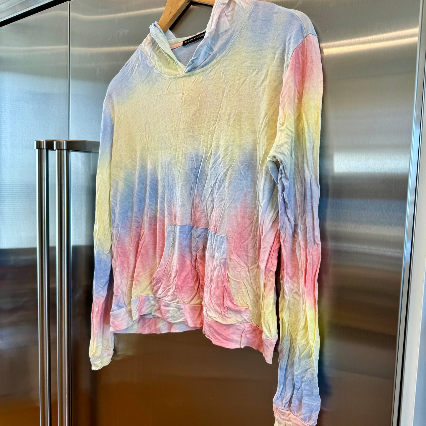 Brandy Melville Tyedye Rainbow Pastel Pullover Hoodie Tie-dye blue yellow *Pre-Owned