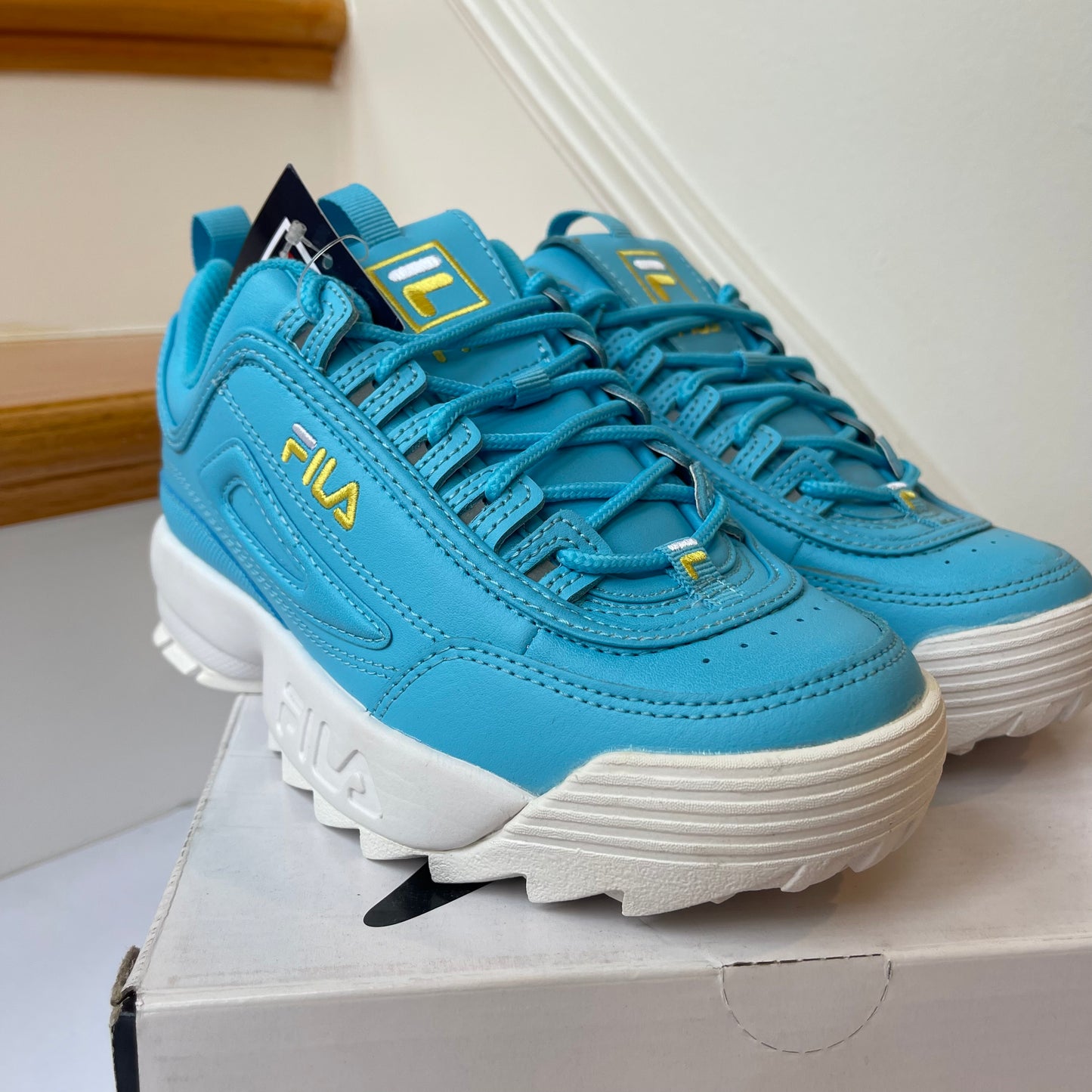 Fila Disruptor 2 Premium— blue with yellow - Women’s platform sneakers