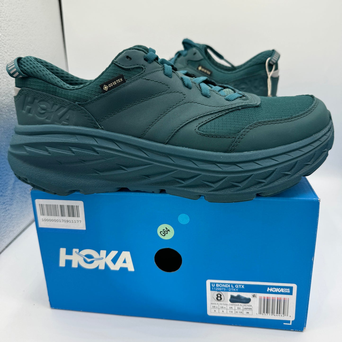 Hoka Bondi L Leather GTX GoreTex U Unisex , Deep Teal Kayak Blue Cushioned Shoes