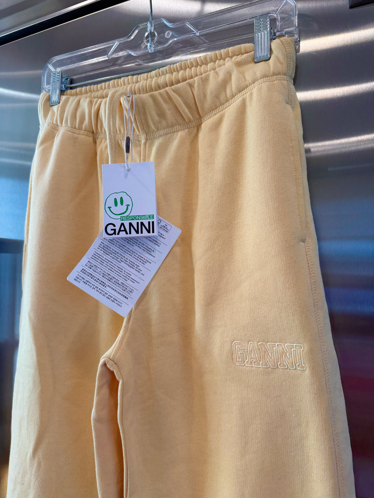 Ganni Isoli Sweatpants in Yellow French Terry Cotton with embroidered logo