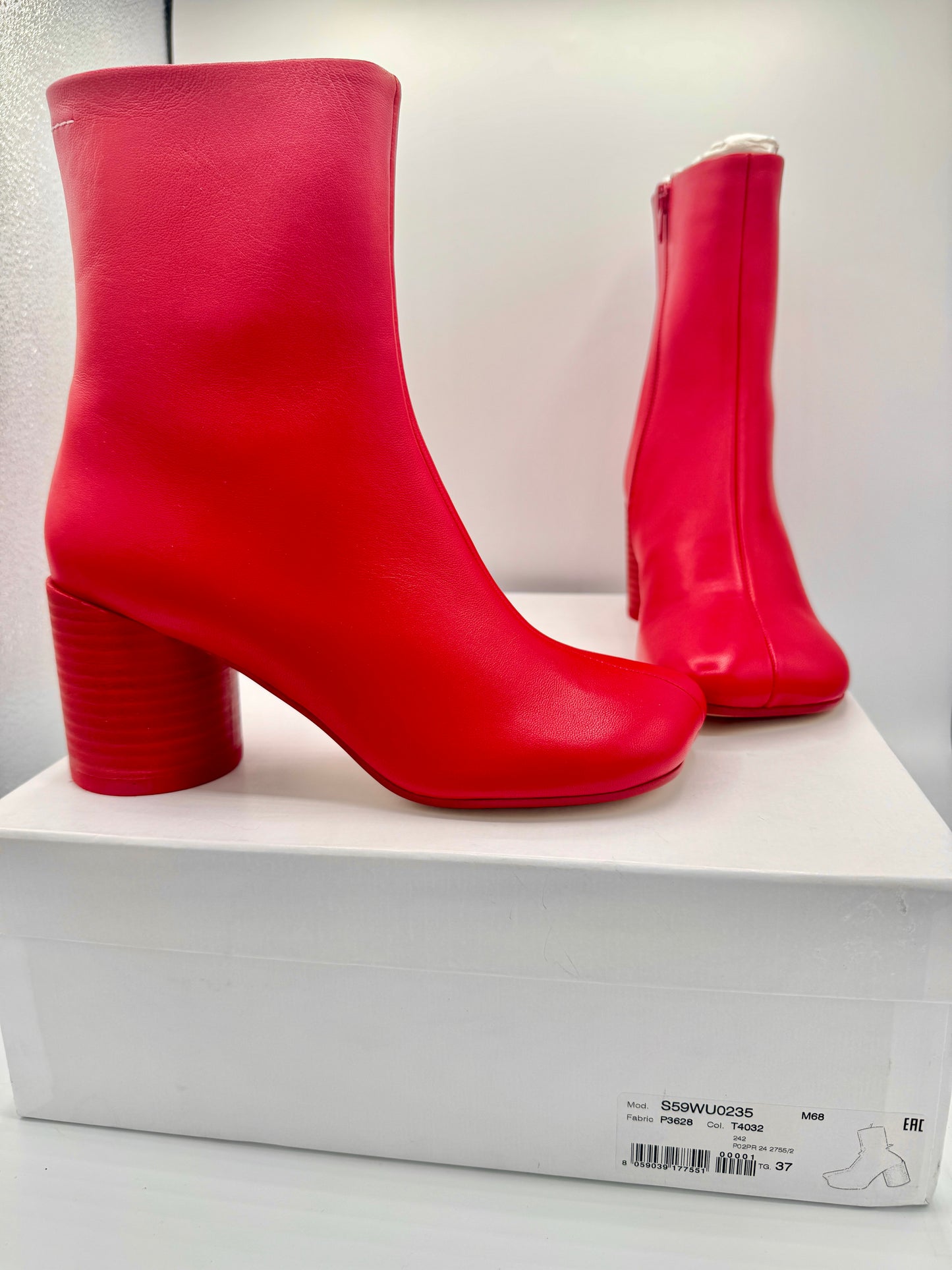 Maison Margeila MM6 Women’s Stitch Out Leather Anatomical Ankle Boots - Red