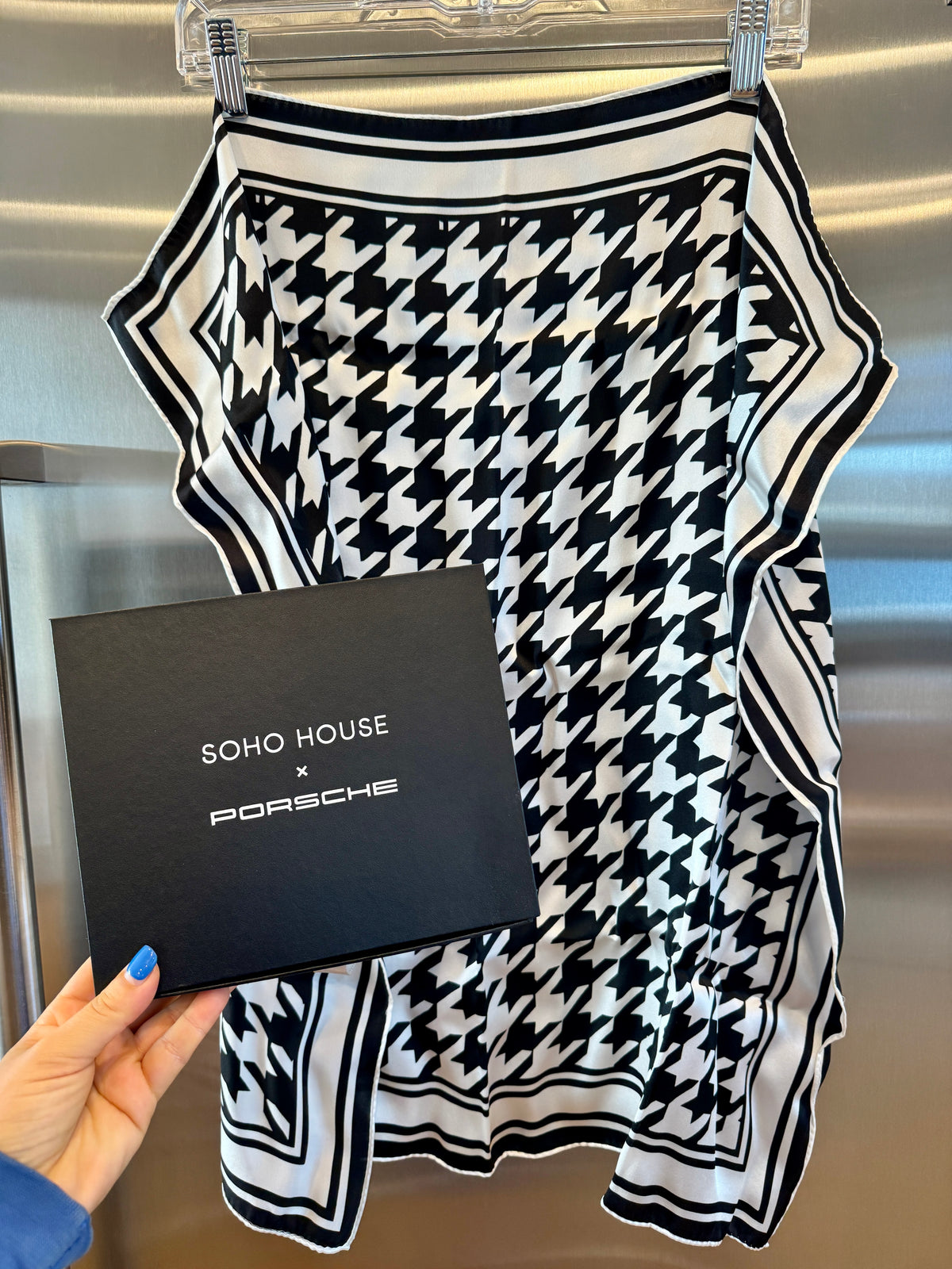 Porsche x Soho House Satin Pepita Black / White Houndstooth Heritage Pasha Scarf Bandana