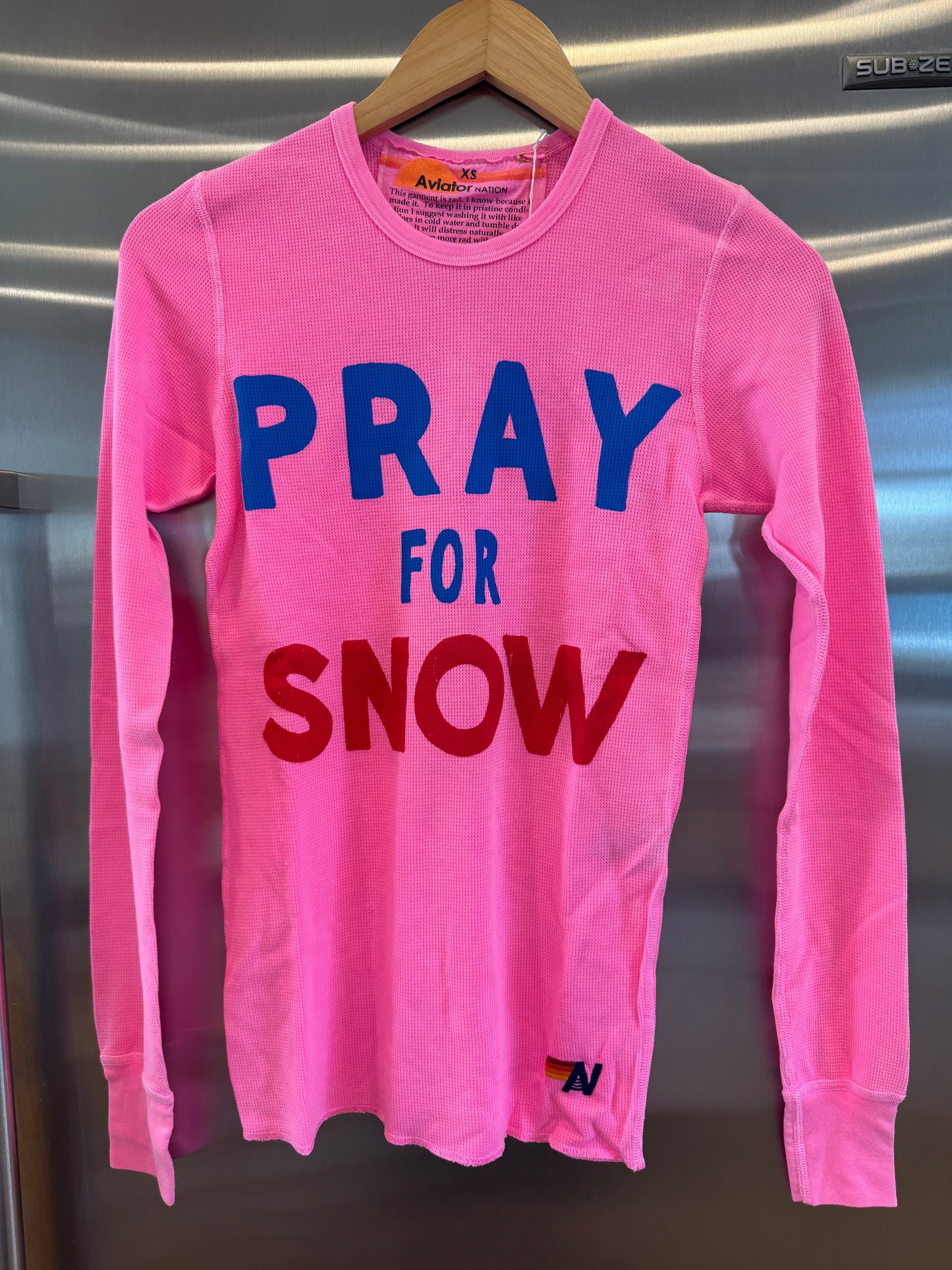 Aviator Nation Thermal Pray For Snow Shirt Neon Pink Unisex