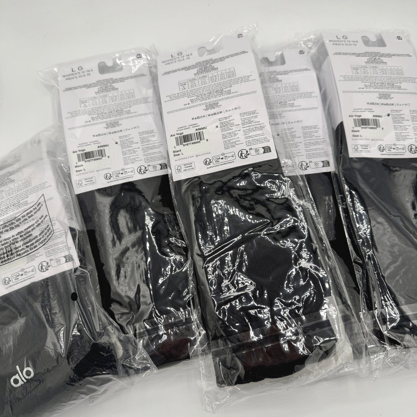 Alo Yoga (Bundle) Unisex Scrunch Socks, 5x Pairs - Black