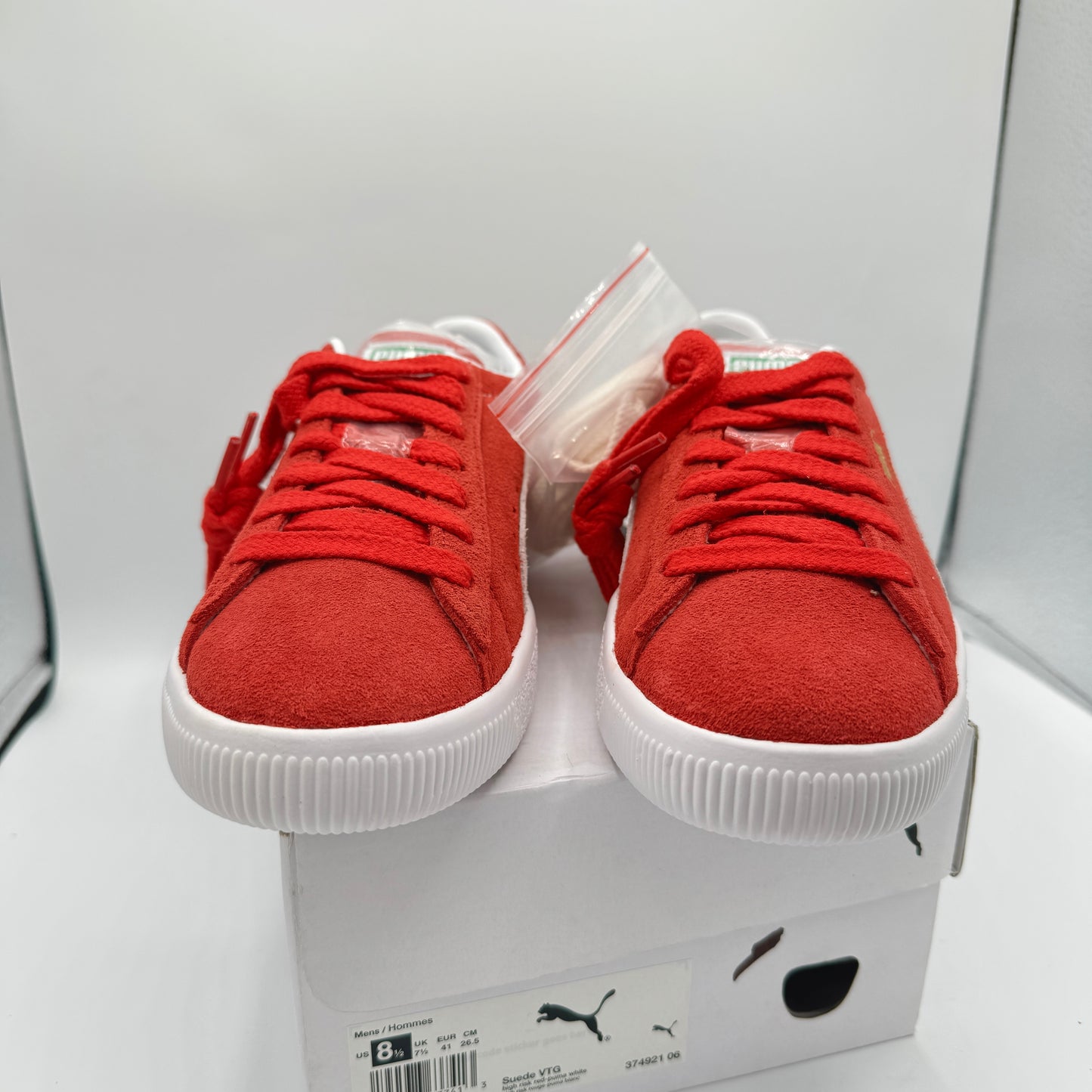 Puma Suede VTG Textured Leather Sneakers , extra laces , high risk red white