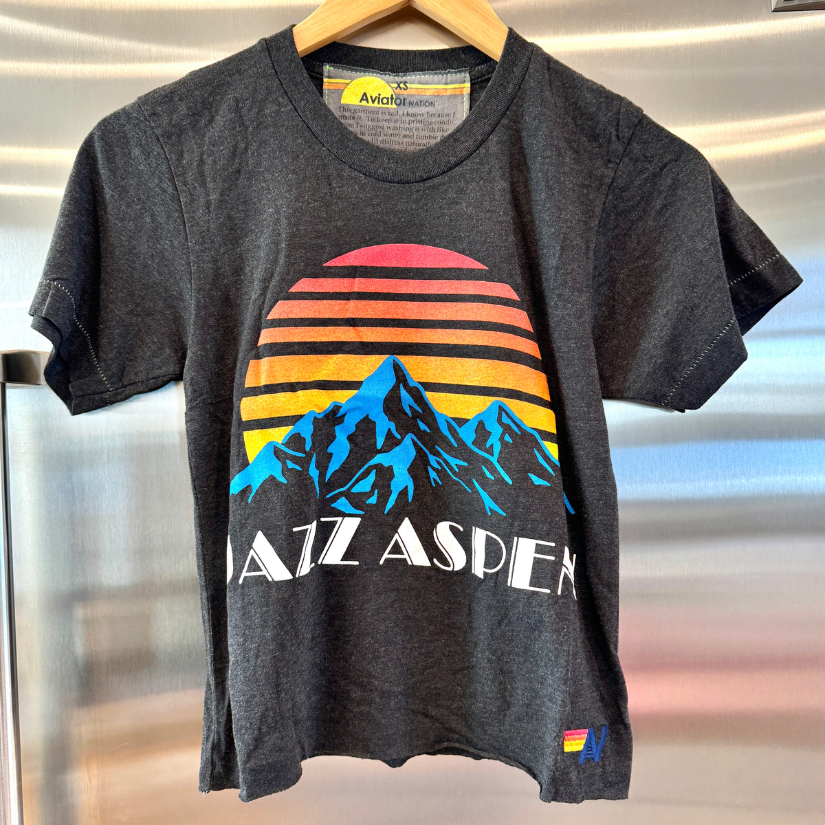 Aviator Nation Aspen Snowmass Jazz Festival 2025 Cropped Boyfriend Tee Shirt - Charcoal Grey