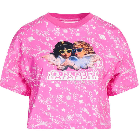 Fiorucci Napapijri Pink Logo Cropped Top Collab Shirt Galaxy Stars Cupids