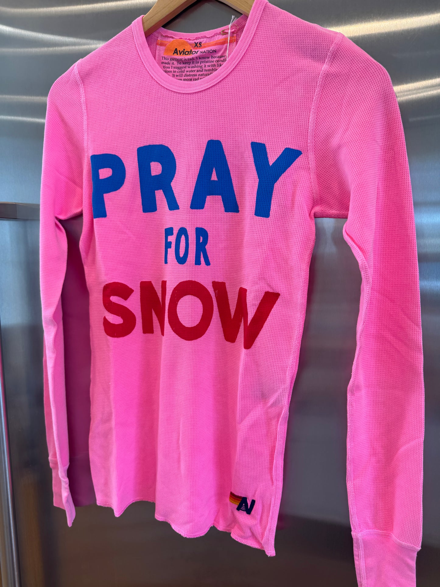 Aviator Nation Thermal Pray For Snow Shirt Neon Pink Unisex
