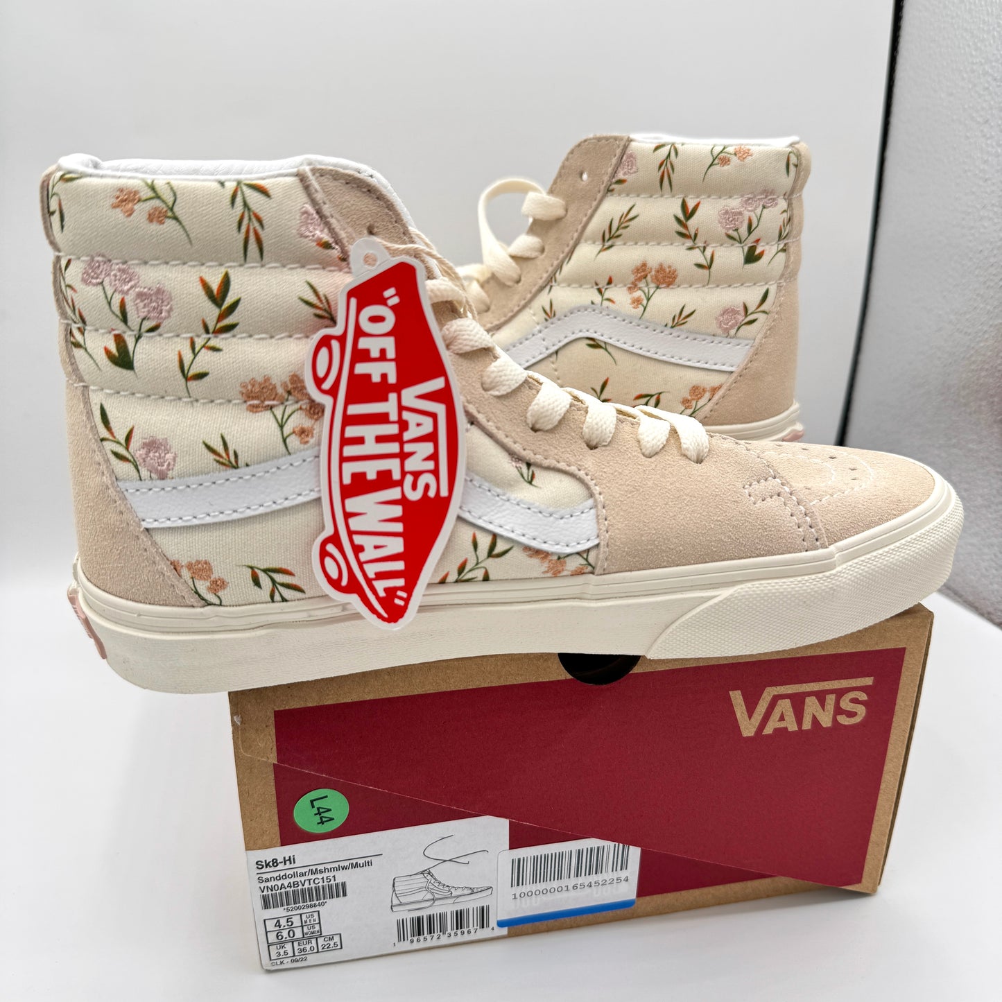 Vans Sk8 Hi Beige Cream Floral Embroidery Roses Skate High Classic sneakers