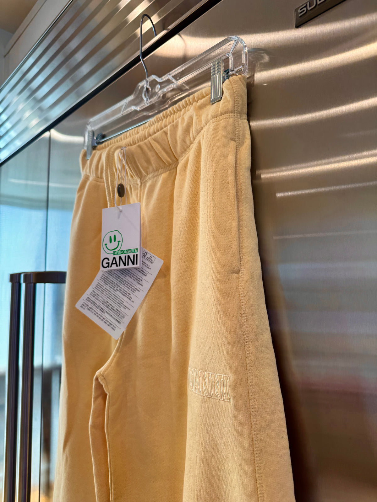 Ganni Isoli Sweatpants in Yellow French Terry Cotton with embroidered logo