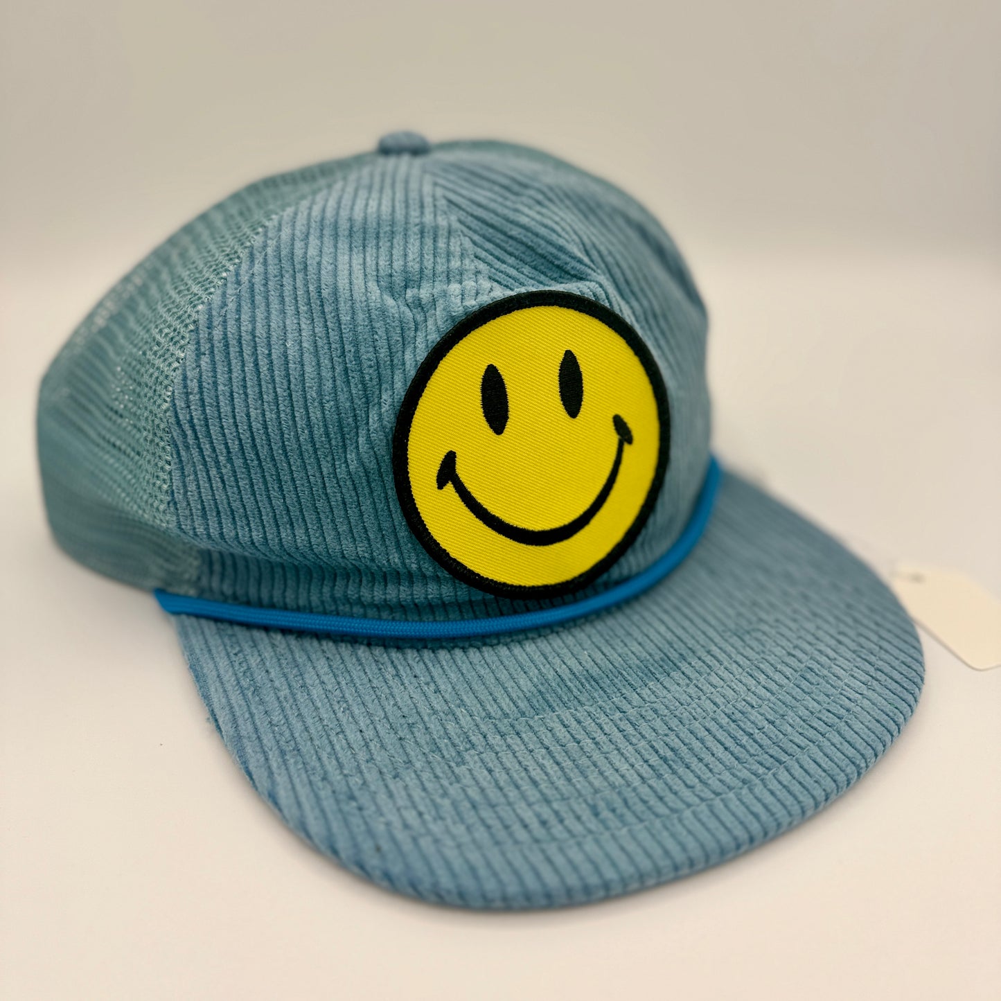 Aviator Nation Corduroy Trucker Hat Smiley Patch Embroidery Smile Light Blue