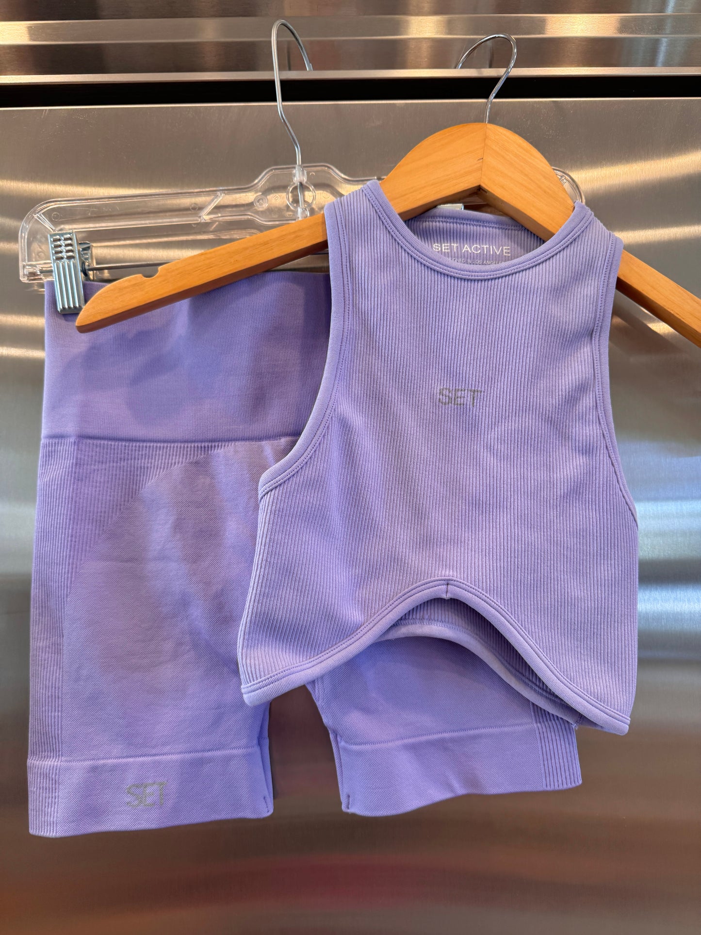 SET Active Matching Set in Lilac Purple - Sculptflex Power Angle Bra and Power Shorts in Lily