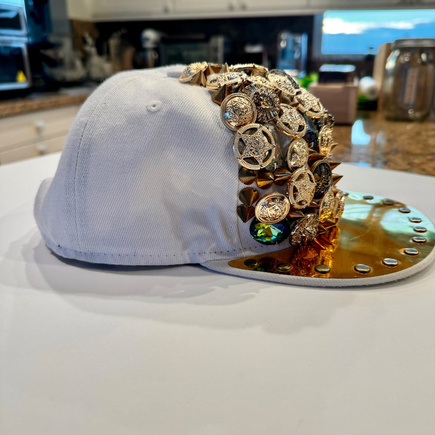 Snapback Hat with Beaded embellishments , jewels , rhinestones snap back cap