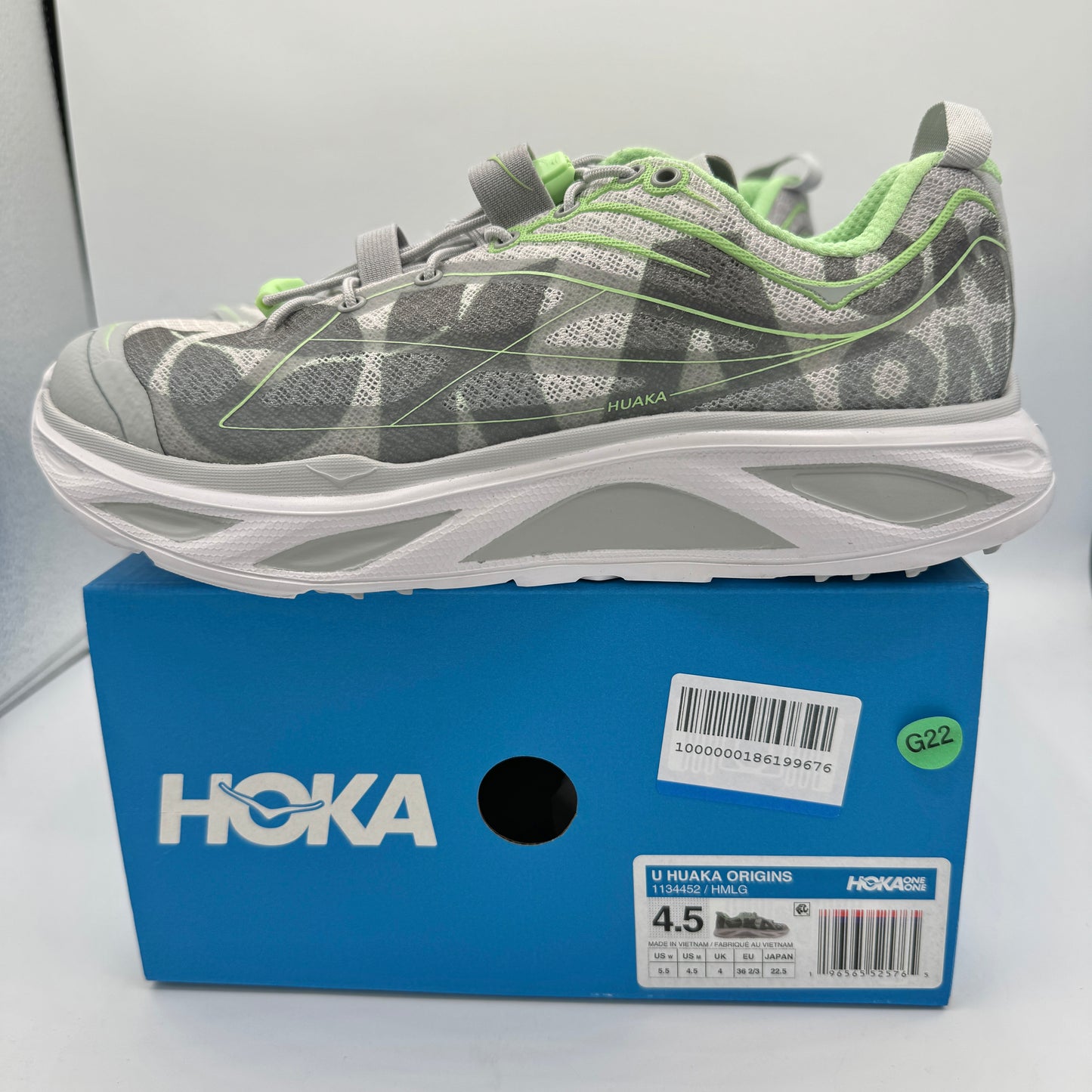 Hoka Huaka Origins Unisex Shoes Running Sneakers Light Grey Green Quick Lace