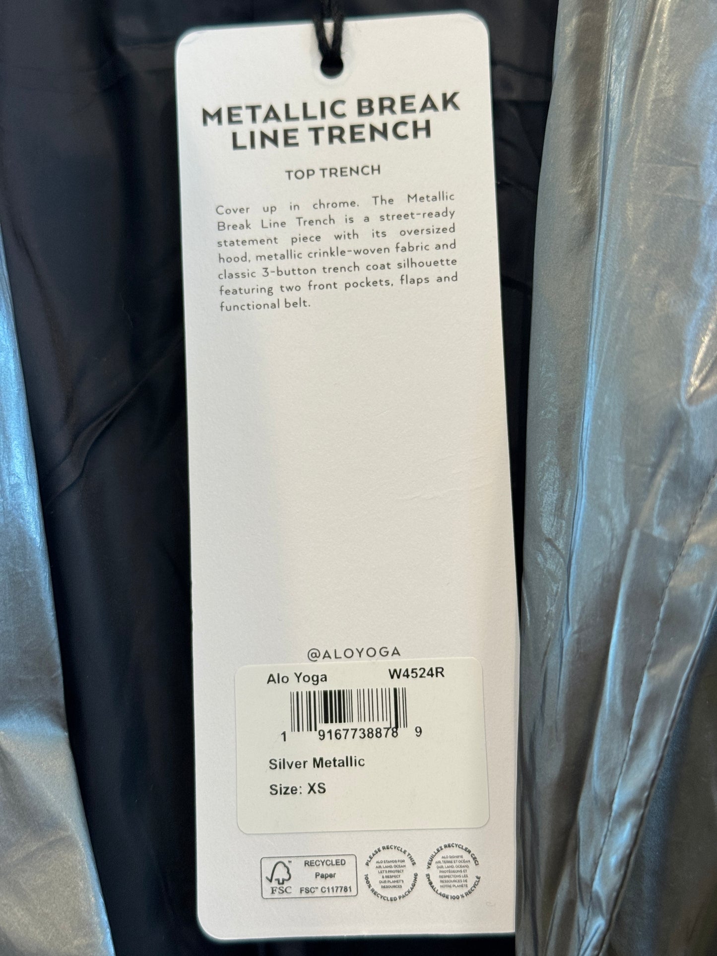 Alo Yoga Metallic Break Line Trench Jacket - Silver , Rain Resistant