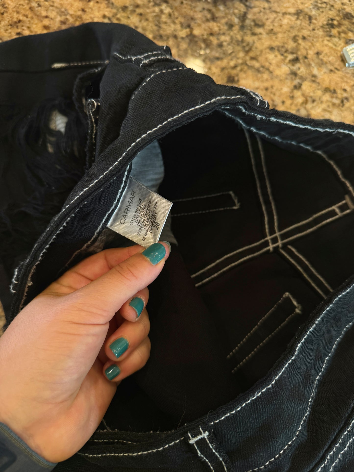 Carmar LF Asymmetrical Black Denim Mini Skirt Distressed Jean Skirt * Pre-Owned *