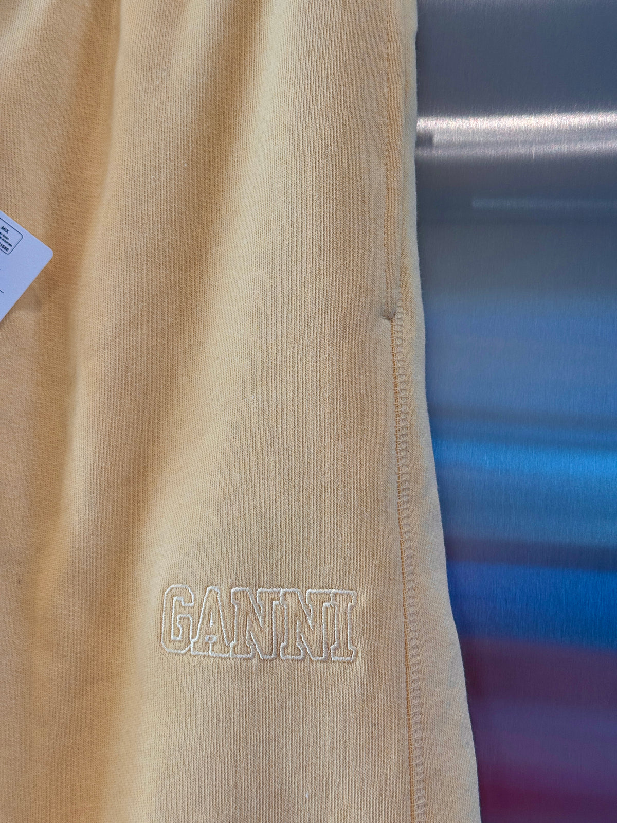 Ganni Isoli Sweatpants in Yellow French Terry Cotton with embroidered logo